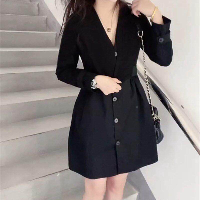 两黑色领洋派lQMjtmsh装女秋冬新款洋设计感长袖裙假件中长版衬衫