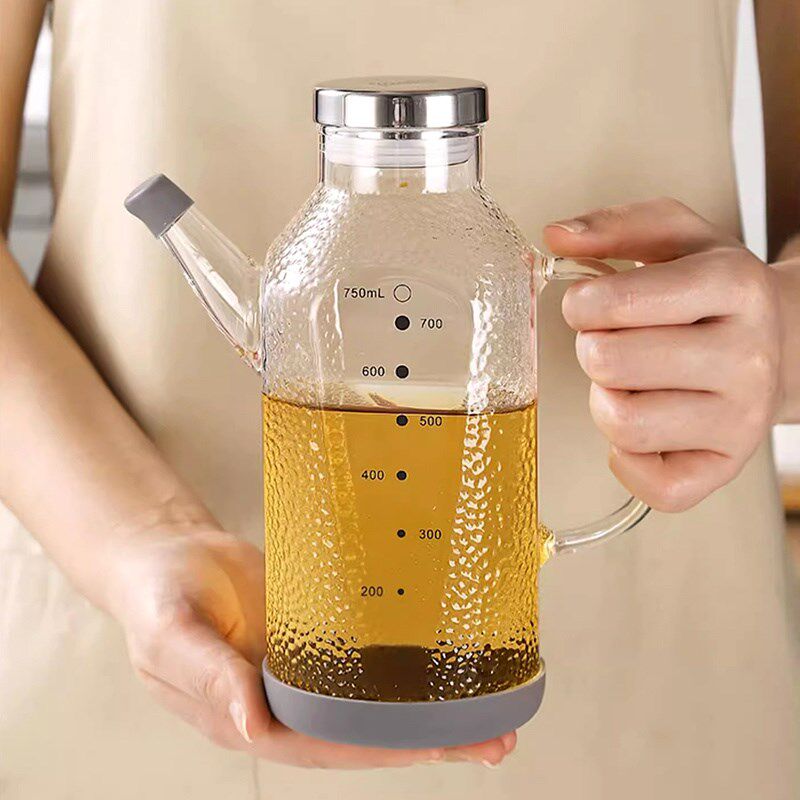 日式茶色锤纹玻璃油壶家用不挂油厨房加厚大口径油瓶酱油瓶醋瓶