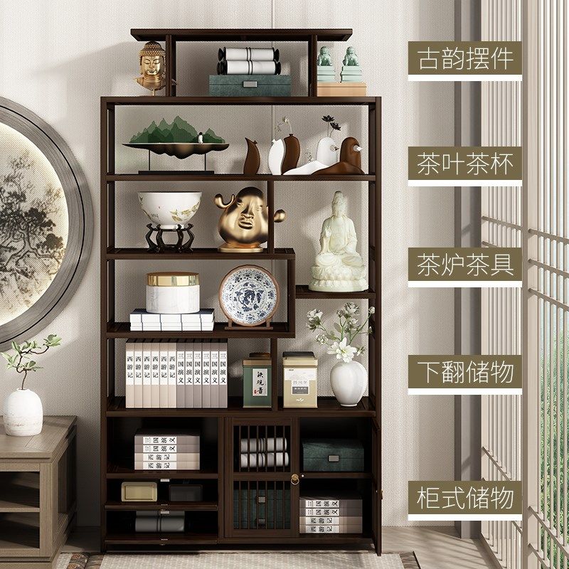 新中式博古架茶室置物架茶叶展示柜非实木隔断多宝阁客厅摆件架子