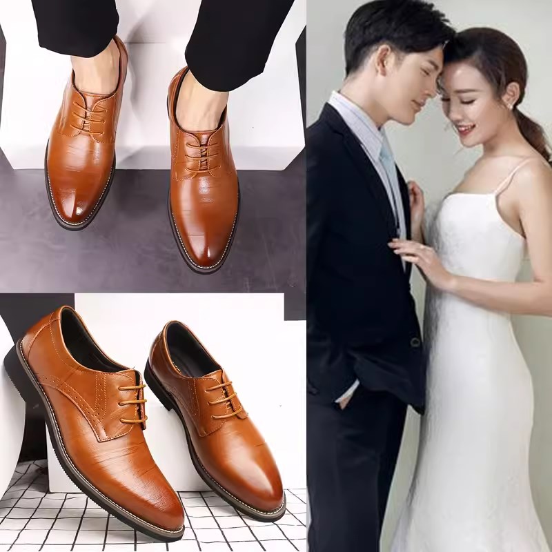 男鞋时尚多色商务布诺克雕花皮鞋男士尖头系带休闲透气单婚鞋子男