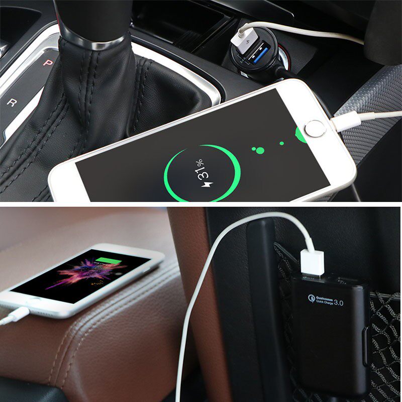 QC3.0 车载充电器4口USB手机充电器 汽车前后排USB车充 一拖4快充
