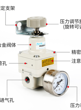 AR气源处理器IR2000减压阀QTY/QTYH气体可调式气动精密高压调压阀