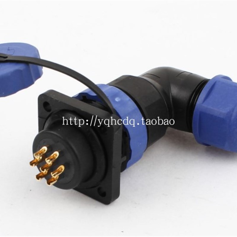 弯式防水航空插头插座SD20-2,3,4,5,7,9芯12芯后螺母插座m20