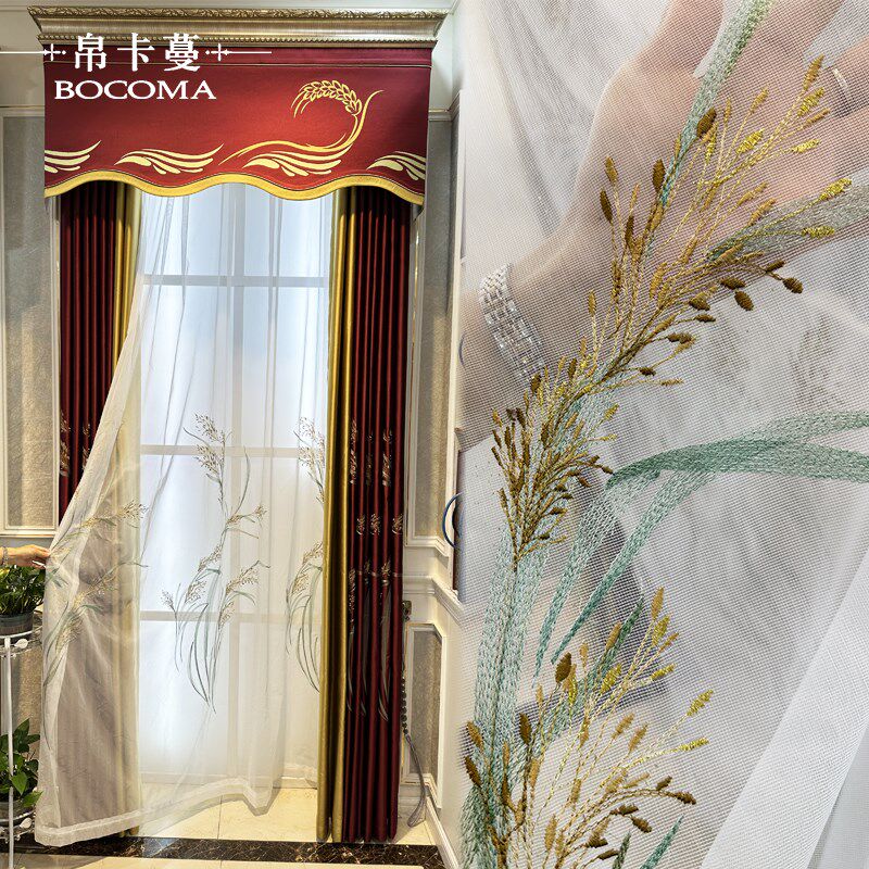 新款别墅美式田园中式客厅卧室遮光绣花墨绿窗帘成品定制窗纱