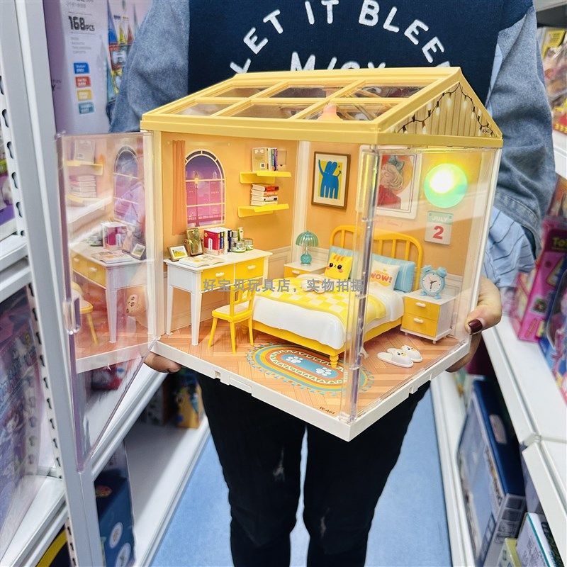 DIY大城小镇温馨卧室迷你厨房奶茶商店场景小屋拼装模型积木玩具