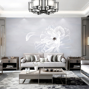 新中式墙布沙发客厅墙纸卧室床头花朵电视背景墙壁纸壁布法式自粘