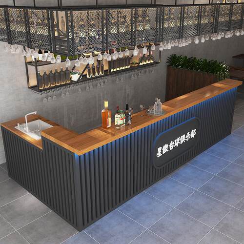工业风酒吧吧台餐厅铁艺收银台店铺小型台球厅桌球馆转角收银柜台