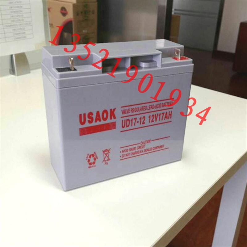 USAOK 12V17AH 铅酸免维护蓄电池UPS电源 太阳能 门禁 消防蓄电池