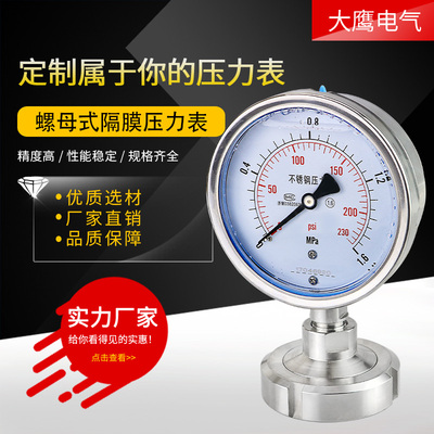 活接螺母式隔膜压力表 卫生型不锈钢耐震DN25 DN40 SMS38 0.6MPa