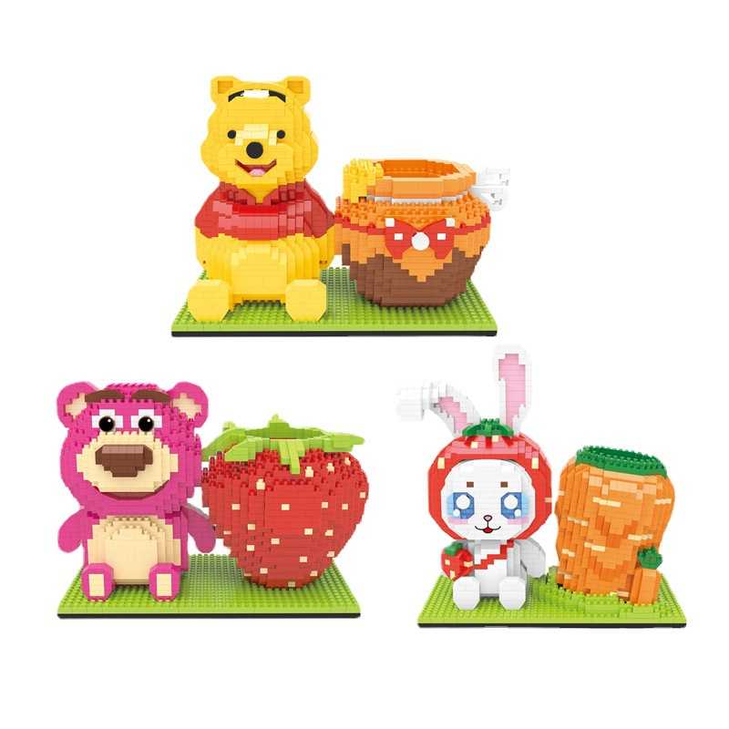 极诺微小颗粒积木拼装益智拼插卡通笔筒办公桌摆件3325-3327系列