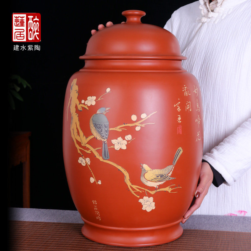 27饼装 建水紫j陶大储茶罐建水陶茶叶罐/铭功红泥复烧一桶茶缸G47
