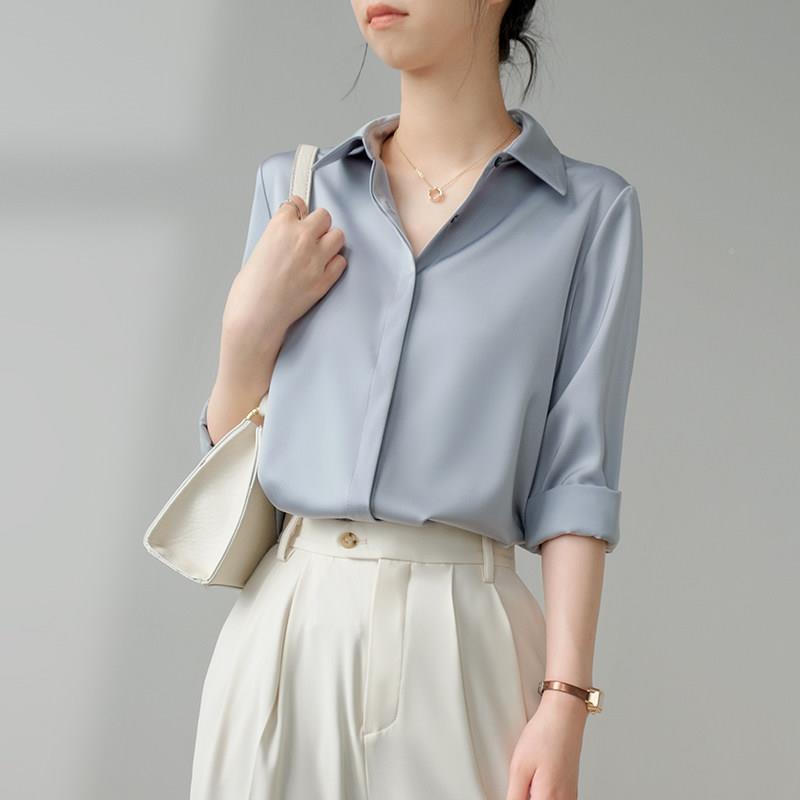 蒂歌气衬衫223女长袖上班质服搭夏古季薄款衬衫百高档白色女衬衫