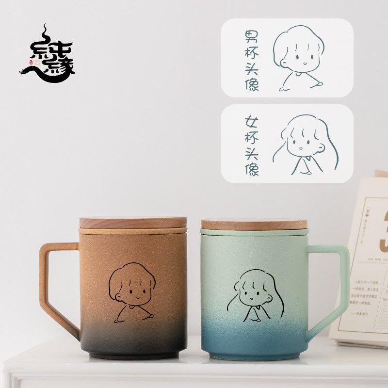 陶瓷定制logo刻字情侣马克杯一对情侣款M水杯杯子咖啡杯带盖对杯
