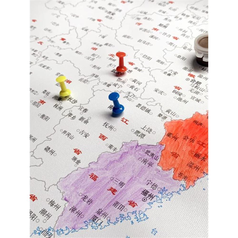 旅游足迹打卡地图旅行标记打卡手绘DIY涂色填色V涂鸦布艺装饰画
