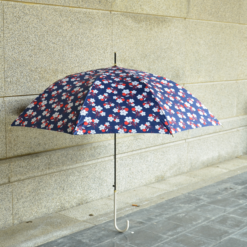 清新樱桃花朵黑胶不透光超强防紫外线长柄伞女两用晴雨长伞抗UV