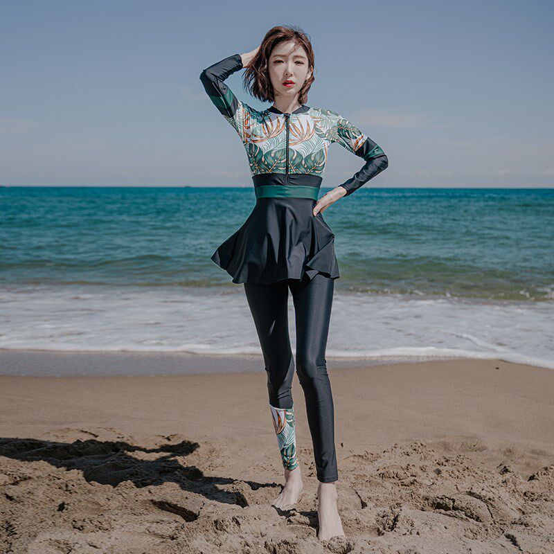 情侣泳衣女两件式平角长袖长裤潜水服冲浪防晒三件套R2026新款游