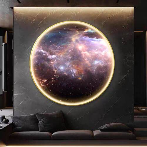 月球地球圆形画现代简约氛围灯画MQG酒店走星廊装饰挂画宙宇空墙