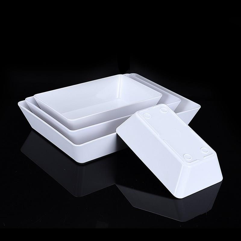 密胺白色深盘子仿瓷m塑料鸭货卤味凉菜托盘长方形展示柜盘子商用