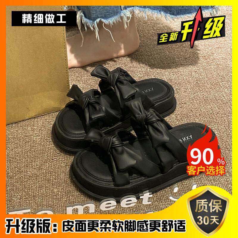 推蝴蝶结松糕底外拖鞋女厚夏季穿YlRBjCLL时尚新款荐网红仙女风沙