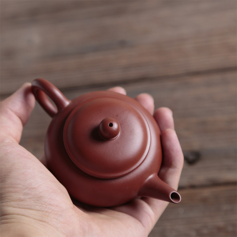 宜兴原矿大红袍水平壶薄胎半手B工紫砂壶仿老茶壶潮汕功夫泡茶壶