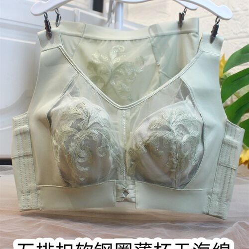 软钢圈文胸大码五排扣无海绵薄杯内F衣女大胸显小抹胸式防跑杯上