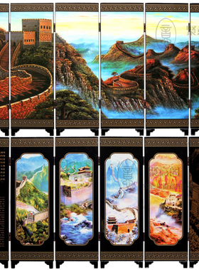 6扇仿古小屏风长城雄姿中国特色漆器摆件家装饰品商务出国礼品