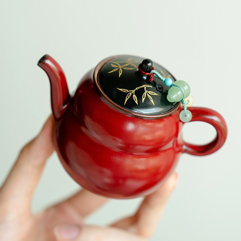 茶壶纯手绘描金茶艺迷你小茶壶一人用朱砂红泡茶壶茶杯单人茶道