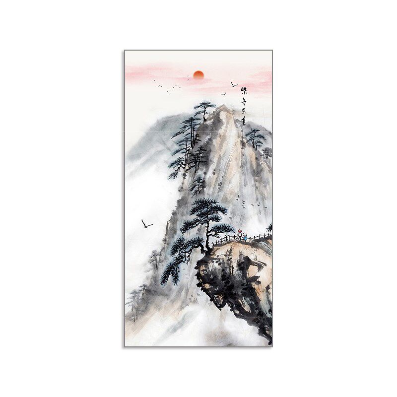 新中式屏风半透明纱画乔其纱玄关图纸隔断装饰圆形方形装饰画定制