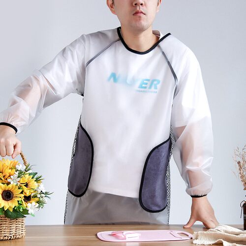 透明带袖围裙家用厨房防水防油男女士工作服做饭T定制儿童长袖罩