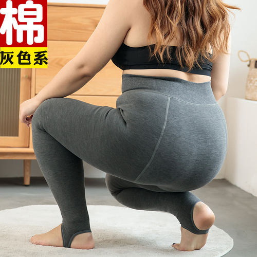胖mm加肥加大秋冬m加绒加厚大码打底裤女200斤棉裤保暖袜踩脚灰色