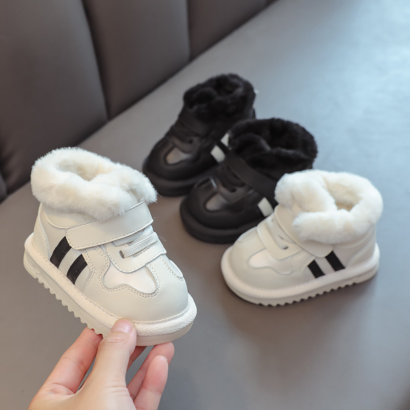 幼儿雪靴冬季儿童加绒加厚靴子婴儿厚棉学步鞋男童防滑软底短靴
