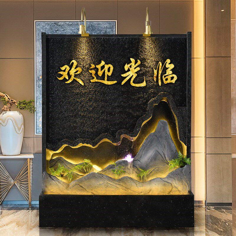 大型水幕墙流水屏风隔断酒店大厅摆件假山喷泉造景装饰品开业礼品