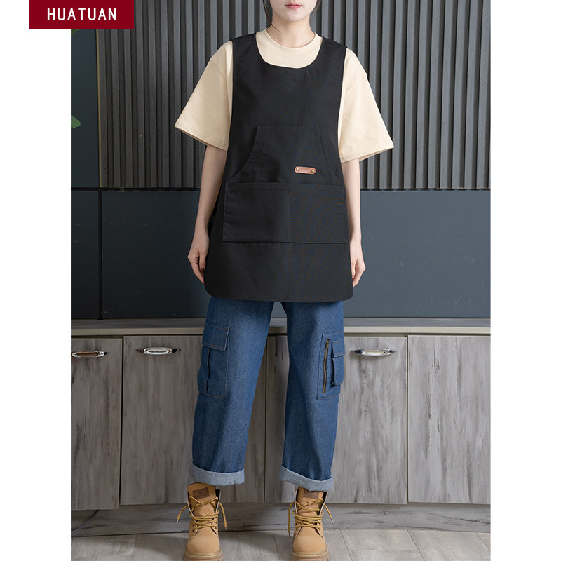 时尚帆布无袖马甲式罩衣围裙咖啡饭店超市餐厅工作服男女定制印字