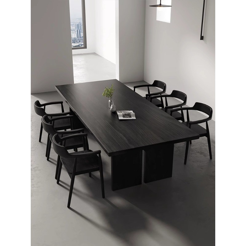 实木茶桌碳化黑大板桌原木会议桌办公桌子接待洽谈茶台长桌书桌