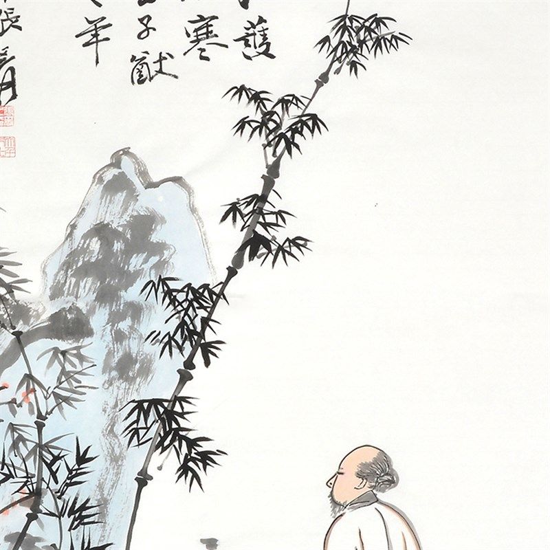 张大千纯手绘人物画水墨画装饰画国画客厅画玄关画