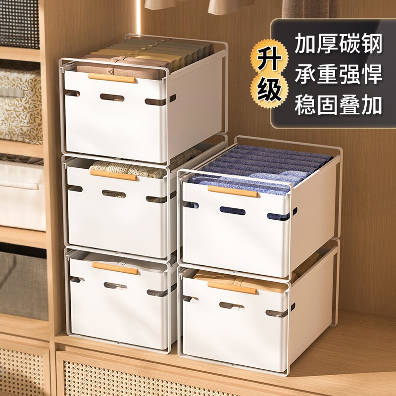 衣柜分层隔板橱柜内衣物收纳推拉篮抽屉式免打孔抽拉式置物架