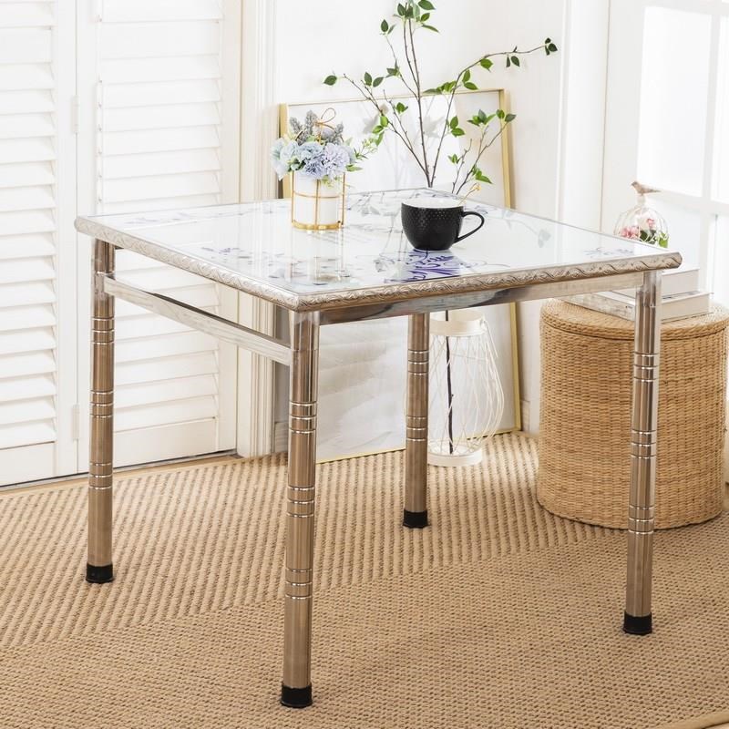 W7家用不锈钢简易桌子简约正方形餐桌折叠组装小户型烤火取暖吃饭