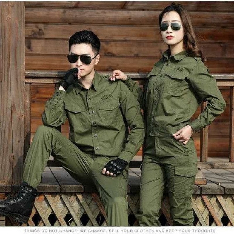 夏季工作服装男薄款工装劳保服军绿色工地厂服男耐磨军绿套装