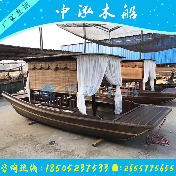 桂满陇绿茶中式特色主题装饰水上餐厅船仿古乌篷船木船室内餐饮船