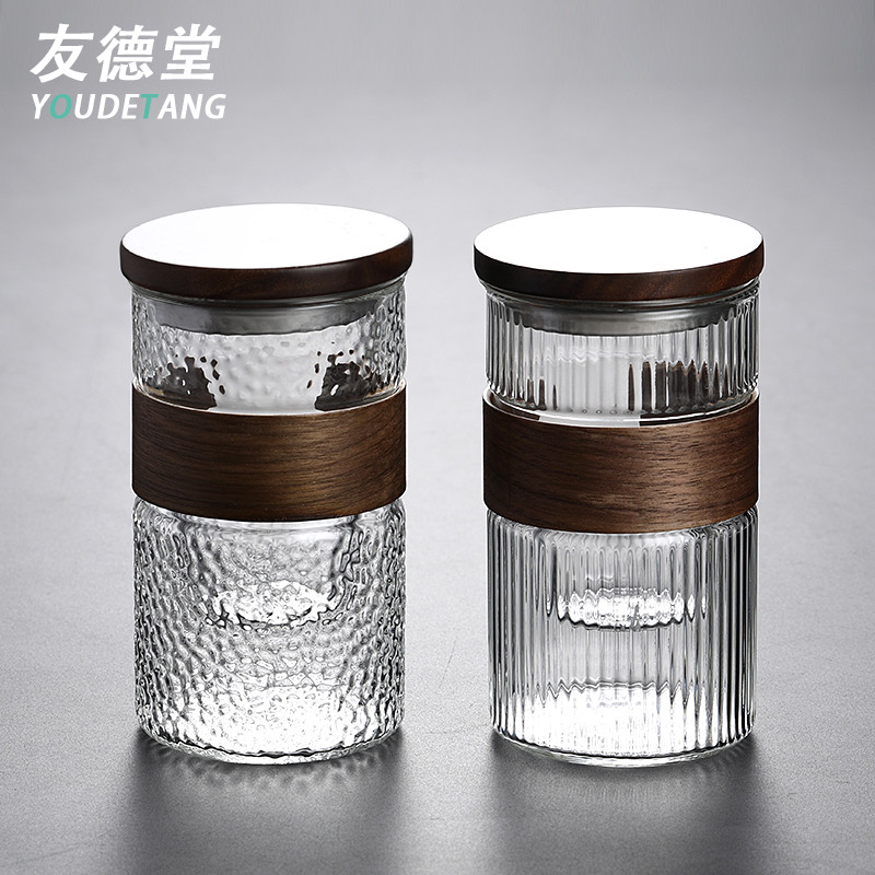 玻璃杯茶杯茶水i分离过滤泡茶杯防烫花茶杯家用透明带把带盖水杯