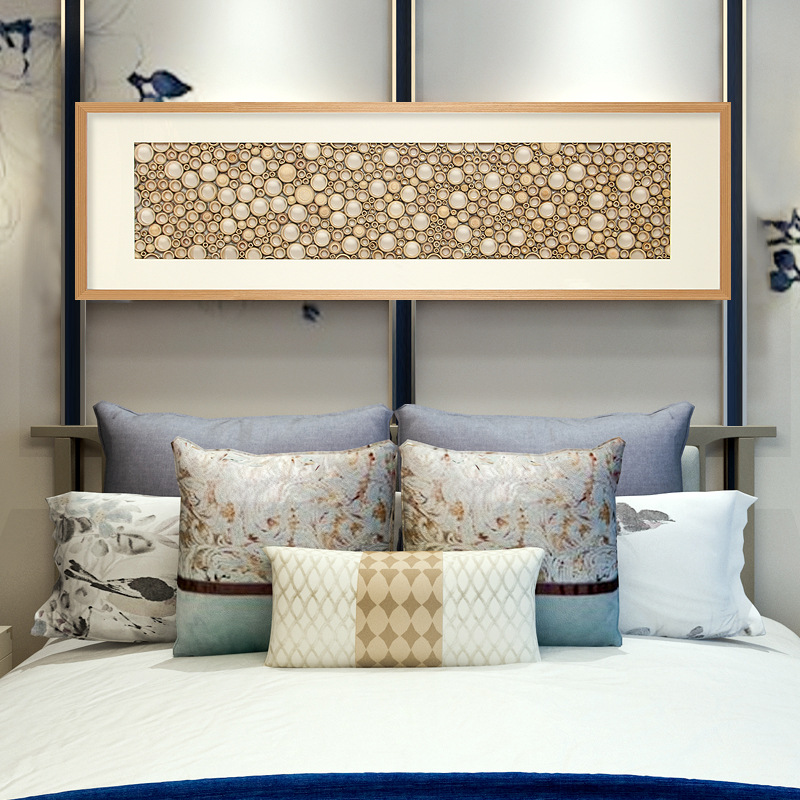 新中式竹子实物画主卧室床头画茶室样板房书房竹筒拼接画立体挂画