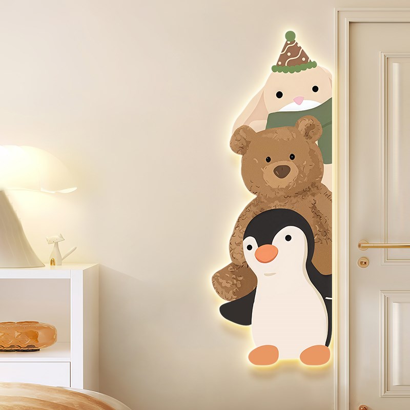 奶油风儿童房装饰画带灯画客厅壁画入户玄关过道壁灯走廊尽头挂画