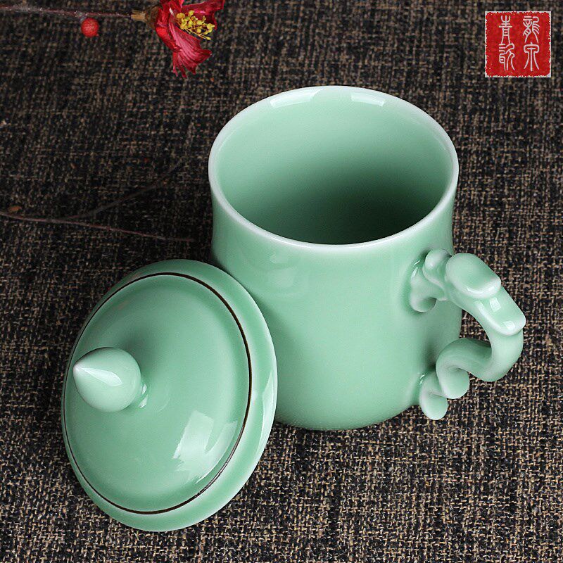青瓷茶具礼品家用男女泡茶杯陶瓷带盖大号水杯个人会议杯订做