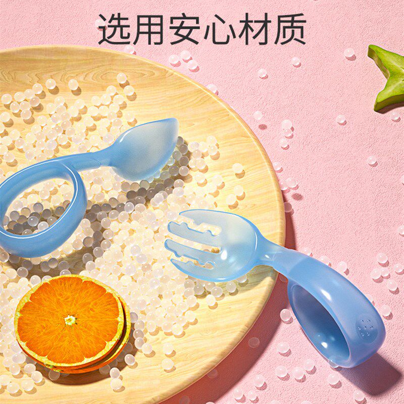 宝宝勺子学习吃饭训练一岁婴儿自主进食辅食弯曲感温勺新生2