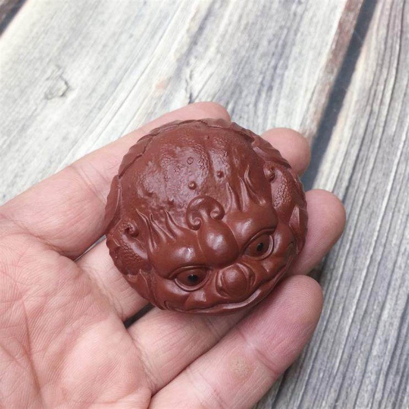 宜兴紫砂金蟾手工荷叶金蟾手把件大红袍原矿摆件精V致可养茶桌雕