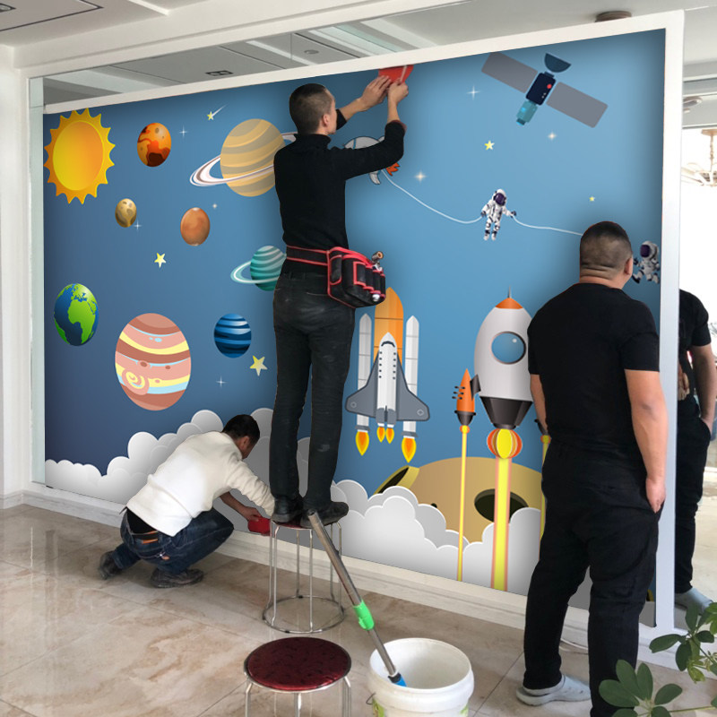 简约宇宙星球墙布儿童房太空壁纸B男孩房间壁纸卧室背景墙卡通壁