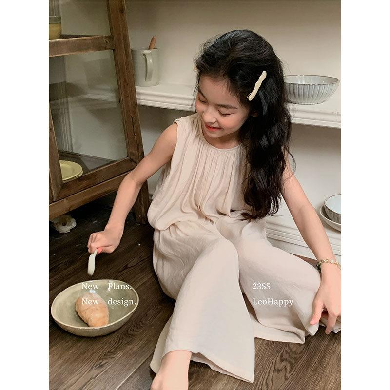 女大童套装儿童洋气无袖气质Y97tPsSf阔腿季夏雪纺柔软轻裤薄两百