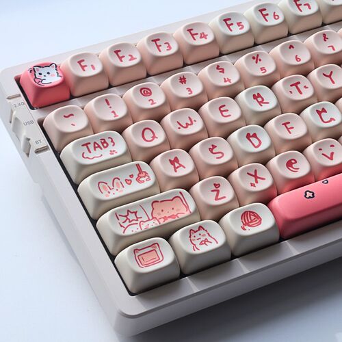 粉喵喵键盘键帽MOA高度个性可爱宁芝 hi75C 87 98 99 104 108 vgn