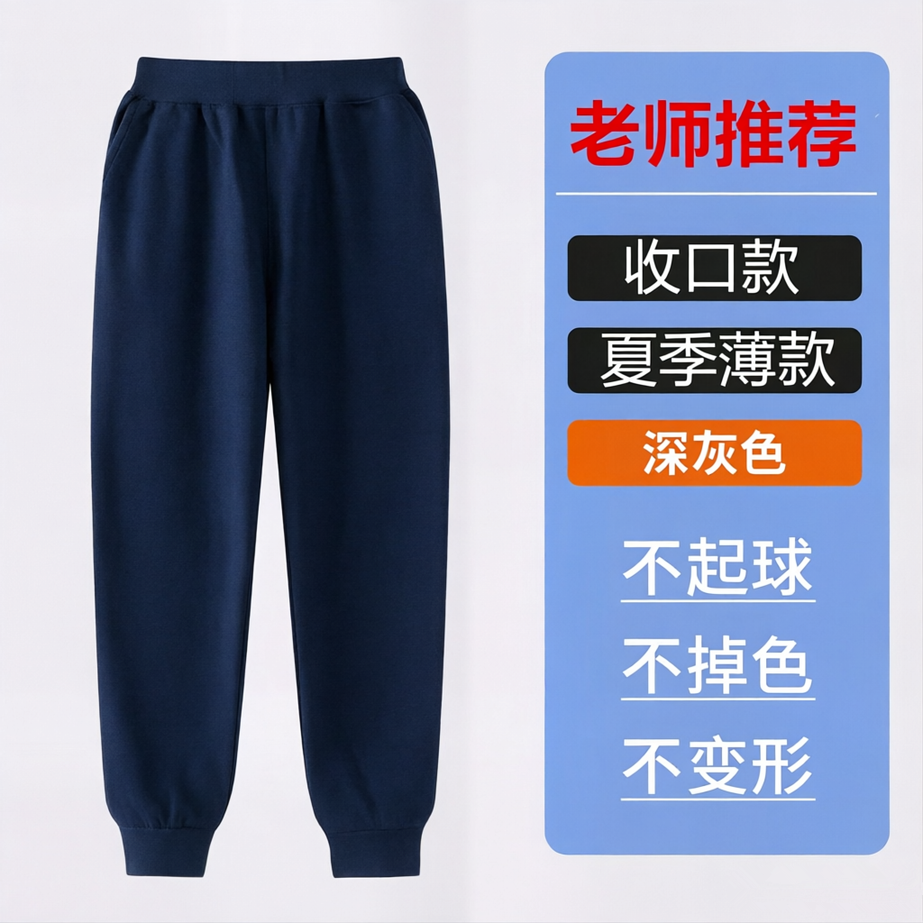 儿童男女童休闲裤松紧腰小学生校服裤子夏季薄款深灰色收口运动裤