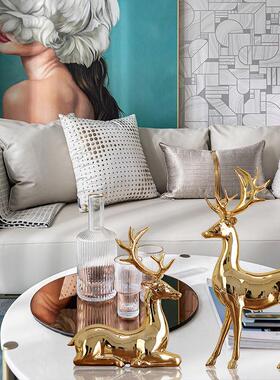 北欧时尚金色电镀麋鹿客厅家居装饰品摆件工艺品招财电视酒柜摆饰